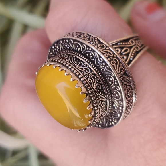 New Amazing Baltic Amber Egg Yolk 925 Silver Statement Ring. - Picture 2 of 16